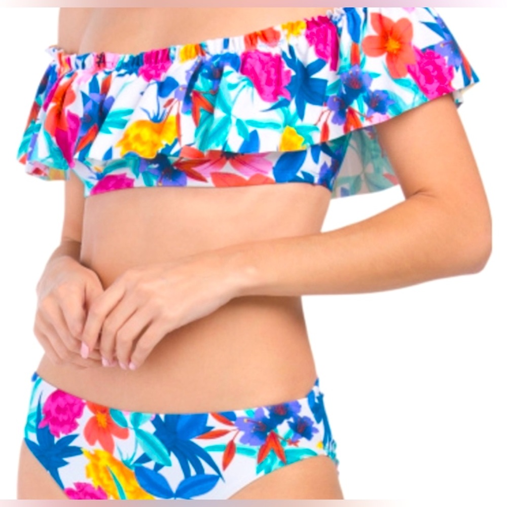 Bleu Rod Beattie off the shoulder floral bikini set